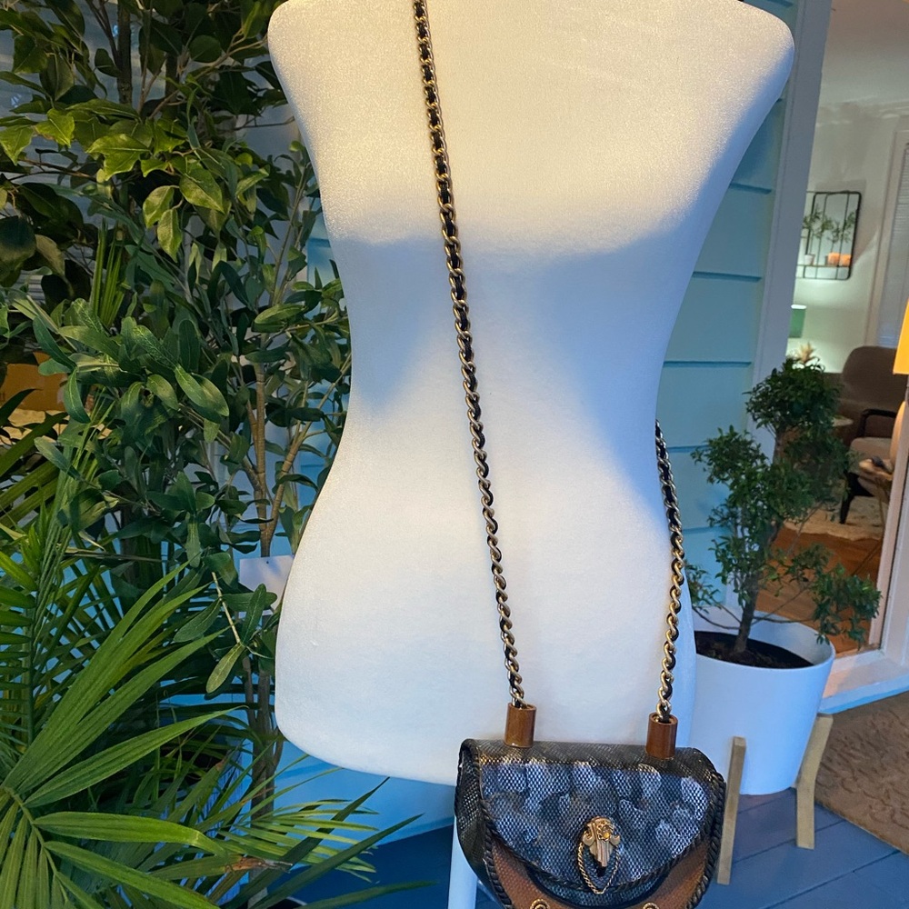 Source Unknown Snakeskin Black and Brown Crossbody Bag